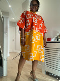 Orange & Yellow Geometric Print Dress
