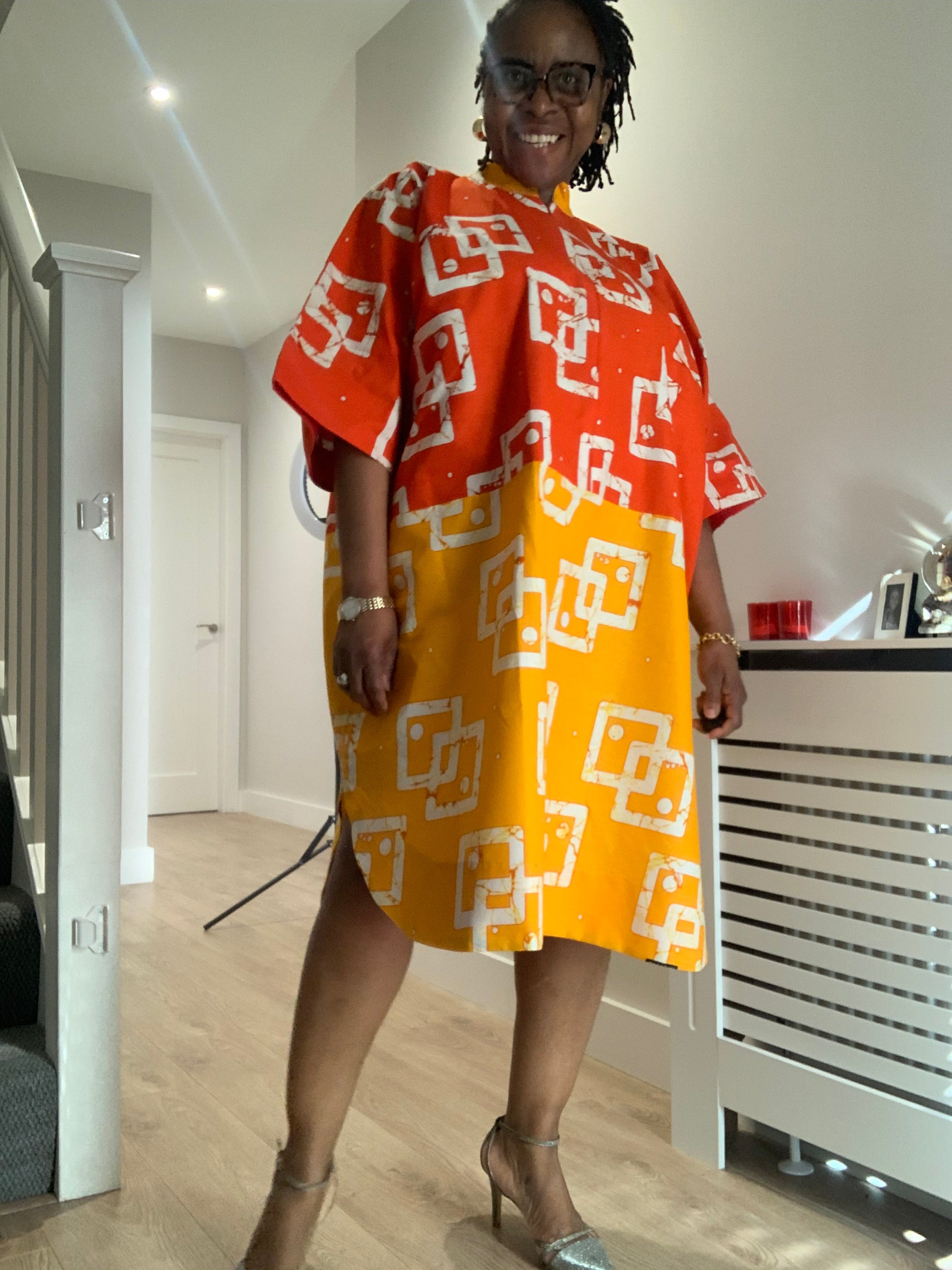 Orange & Yellow Geometric Print Dress