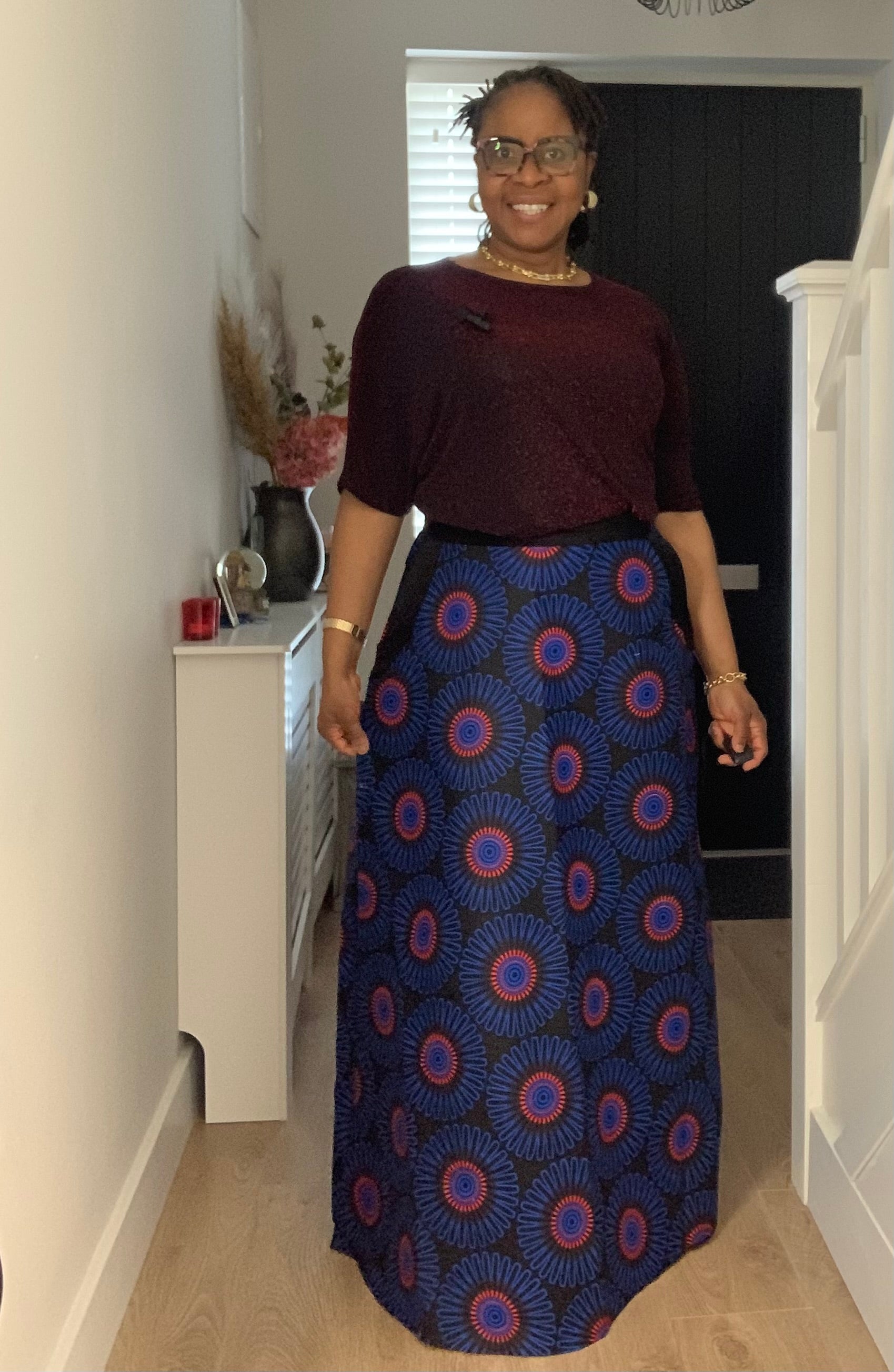 Blue Sunflower Print Maxi Skirt